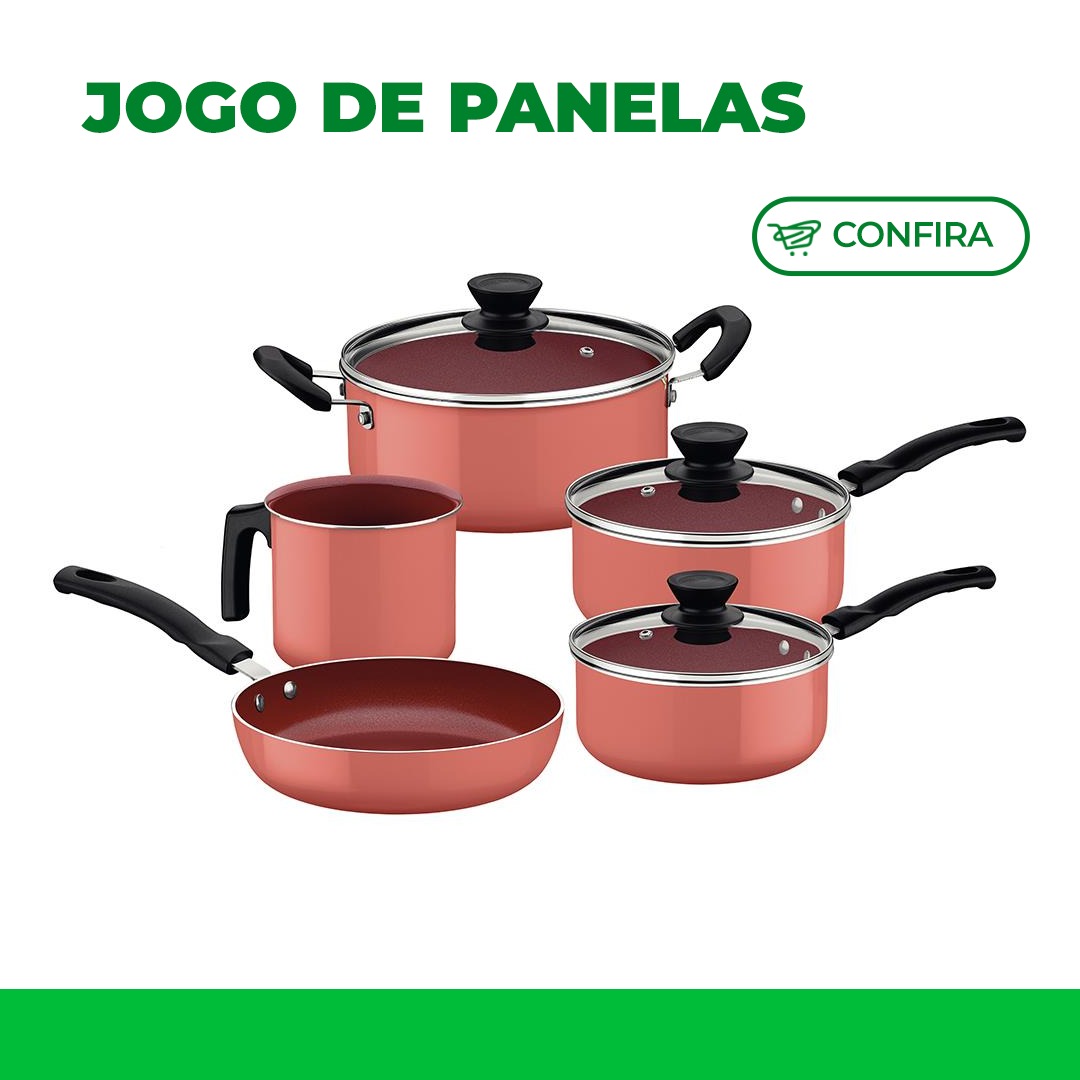 Jogo de Panelas Tramontina Antiaderente Glenz 5 Pç Rose - Cozinha