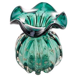 Vaso Rojemac Lyor Italy de Vidro Verde Esmeralda/Dourado - 13x12cm