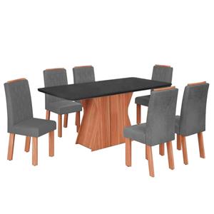 Mesa de Jantar Tuboarte Carol com 6 Cadeiras Lara - Off Black /Cinza