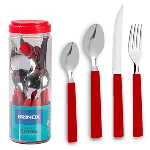 Faqueiro Brinox Riviera 24 Peças em Aço Inox com Cabo de Polipropileno - Vermelho