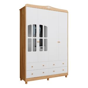 Guarda-Roupa Peroba Elô 100% MDF 4 Portas 4 Gavetas - Branco Brilho/Amêndoa