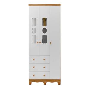 Guarda-Roupa Peroba Tedy 100% MDF 3 Portas 3 Gavetas - Branco Brilho/Amêndoa