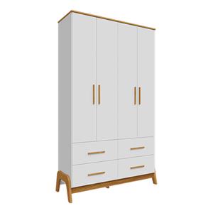 Guarda-Roupa Peroba Guti Retrô 100% MDF 4 Portas 4 Gavetas Branco Brilho/Amêndoa