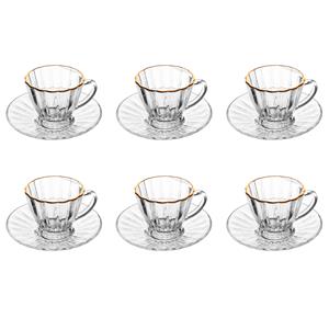 Jogo de 6 Xícaras para Café Lyor com Fio de Ouro em Cristal com Pires Radial 70ml