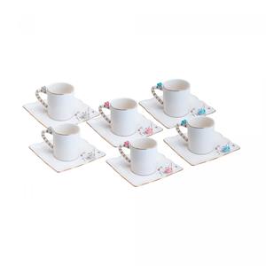 Jogo de 6 Xícaras para Café Rojemac Wolff Flower Square Plate em Porcelana com Pires 80ml