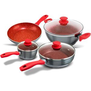 Jogo de Panelas Philco Britânia PKT407 em Alumínio com Revestimento Cerâmico 4 Peças - Vermelho