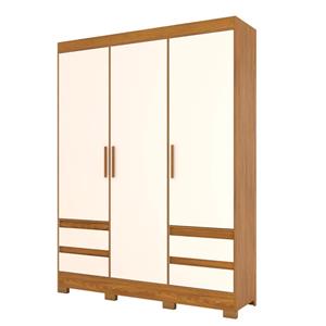 Guarda-Roupa Henn B55127 3 Portas 4 Gavetas - Nature/Off White