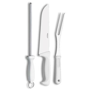 Jogo para Churrasco Brinox Precision  em Aço Inox com Cabo de Polipropileno 3 Peças - Branco