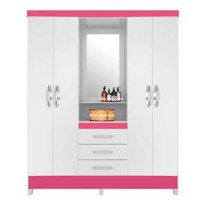 Guarda-Roupa Moval Capri com Espelho 4 Portas 3 Gavetas - Branco/Rosa