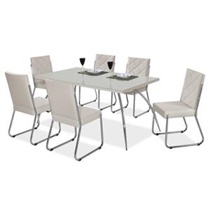 Mesa de Jantar Aço Nobre Millenium com Tampo de Vidro 6 Cadeiras - Bege/Off White