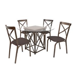 Mesa de Jantar Ciplafe Karina com Tampo de Vidro 4 Cadeiras - Bronze/Marrom