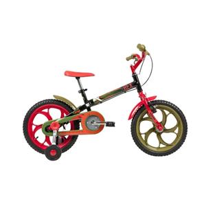 Bicicleta Infantil Aro 16 Caloi Power Rex com Rodinhas - Preta/Laranja/Musgo