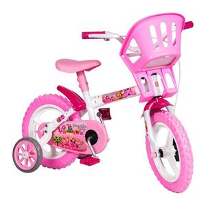 Bicicleta Infantil Aro 12 South Bike Prince com Cesta e Rodinhas - Rosa/Branca