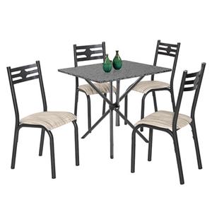 Mesa de Jantar Ciplafe Plaza com Tampo em Granito 4 Cadeiras - Craqueado Preto/Junco Manteiga